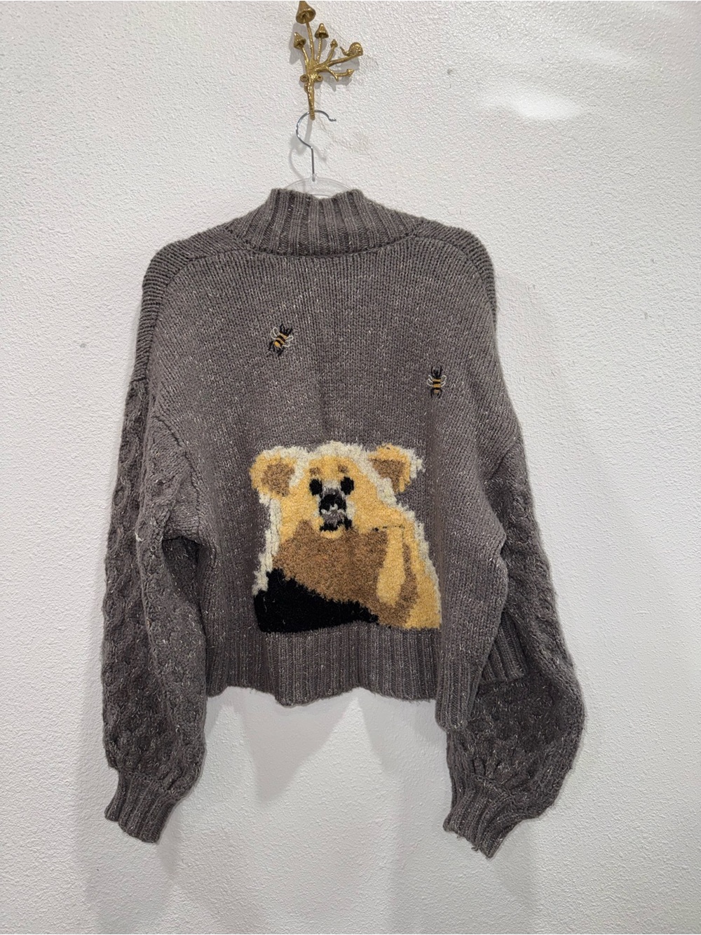 Pilcro Anthropologie Honey Bear Cardigan Sweater Cozy Grey Knit Sz: S - Picture 4 of 10